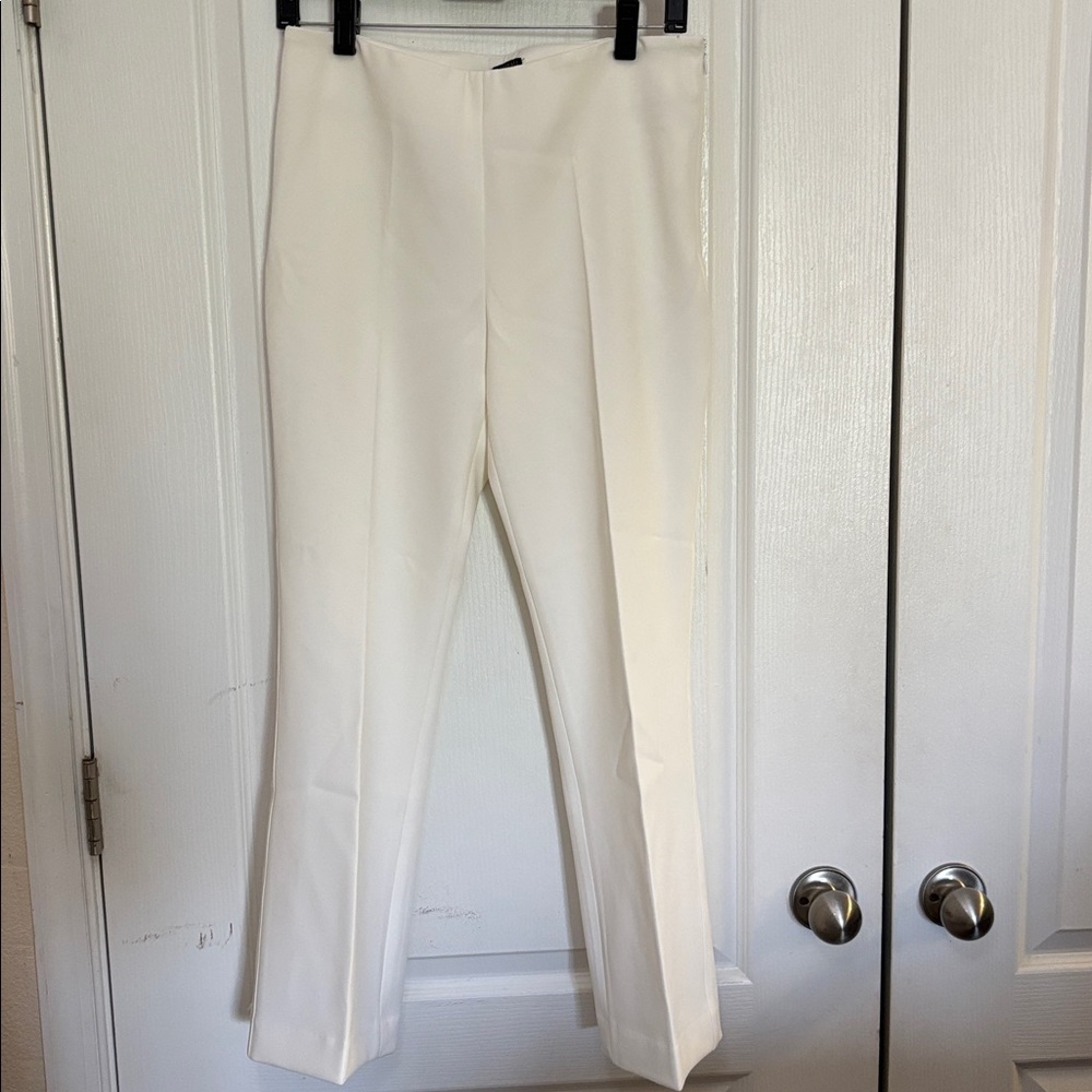 NWOT ALBERTO MAKALI Ivory Long Flare Pants Sz 4 Side Zip